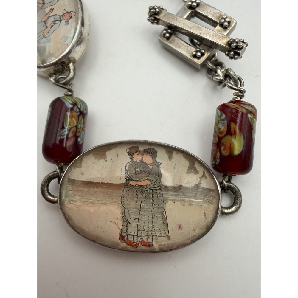 Vintage Sterling Dutch Souvenir Volendam Folk Art Cabachon Bracelet‎ - Picture 2 of 6